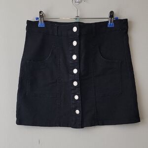 Altar'd State Black Button Up Denim Jean Mini Skirt